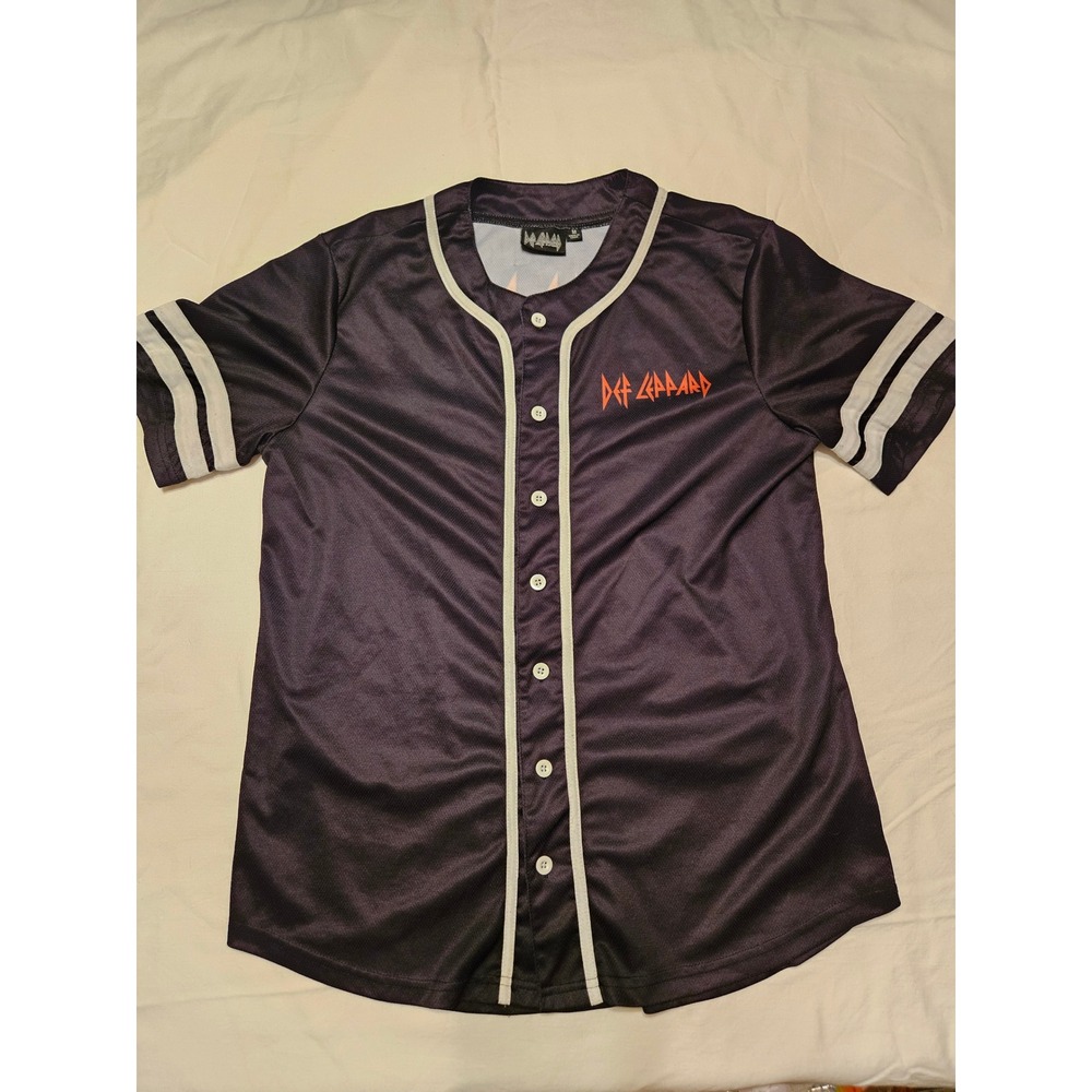 Def Leppard Band‎ Baseball Jersey Shirt Black Orange Logo Short Sleeve M